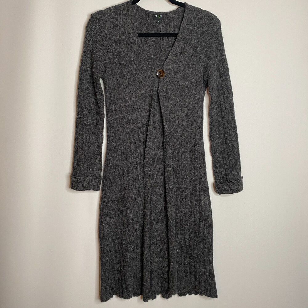 Olian Maternity Angora Blend Long Cardigan Single Button Closure Grey Size S